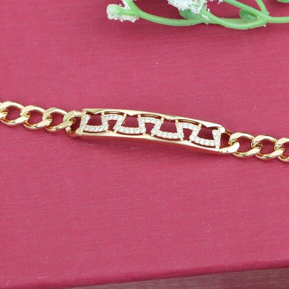 "Elegant Rose Gold Link Bracelet with Sparkling Geometric Detail, XPBL0949 - Picture 5 of 12